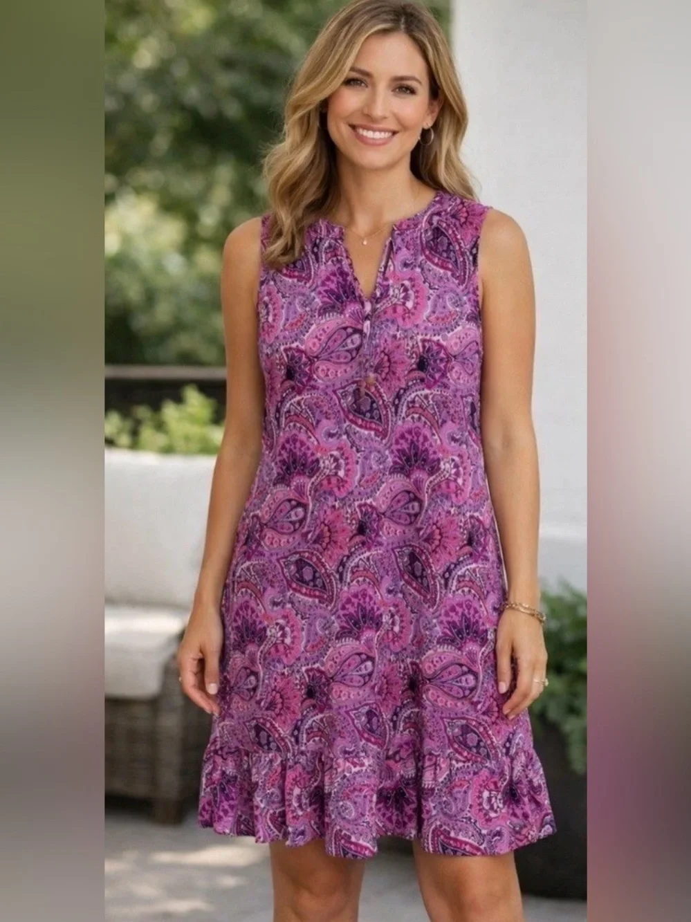 Michael Kors Pink and Purple Paisley Sleeveless Mini Dress